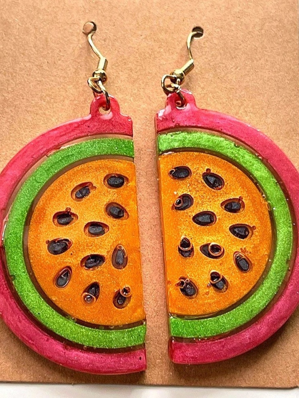 Watermelon Drop Earrings in Pink & Green